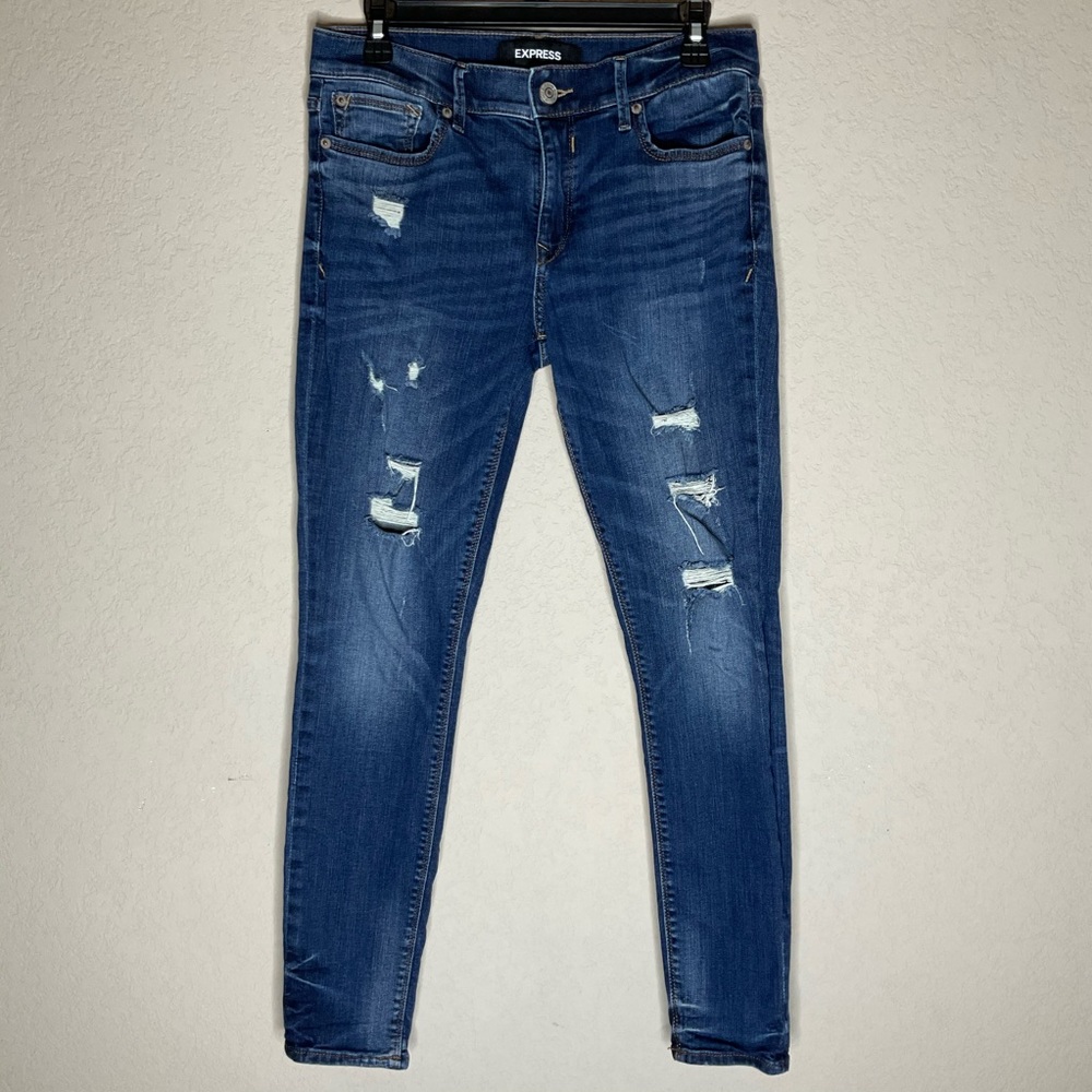 Express Women's Skinny Jeans - Dark Blue